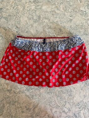 Tommy Hilfiger Red swim Skirt with Blue-White Printed Waistband